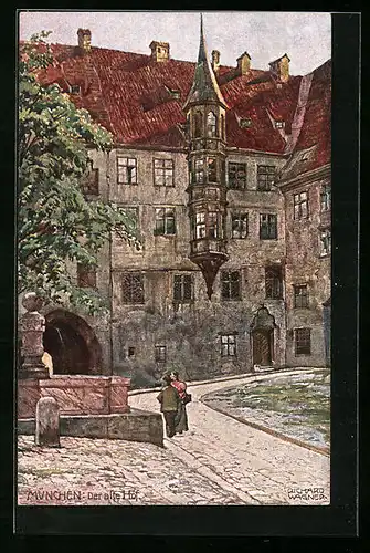 Künstler-AK Richard Wagner: München, Der alte Hof mit Brunnen