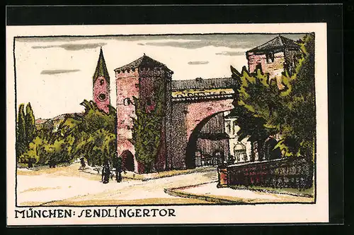 Steindruck-AK München, Sendlingerthor