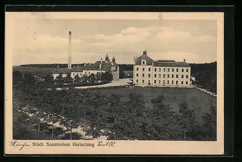 AK München, Städtisches Sanatorium Harlaching aus der Vogelschau