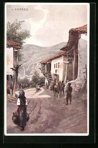 Künstler-AK Belovo, Strasse im Ort