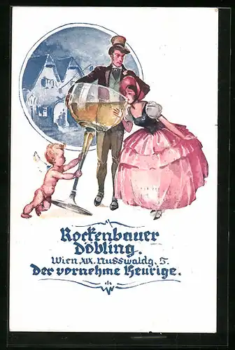 Künstler-AK Wien-Döbling, Gasthaus Heuriger Rockenbauer, Nusswaldgasse 5