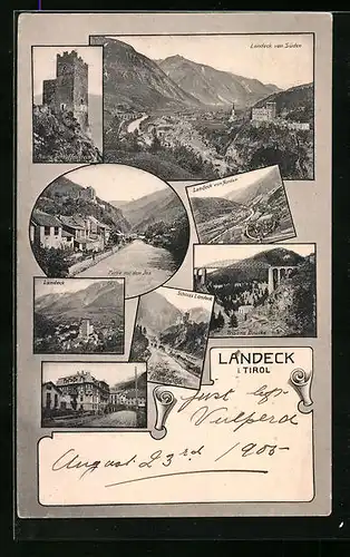 AK Landeck, Ruine Schroffenstein, Innpartie, Trisana Brücke, Schloss