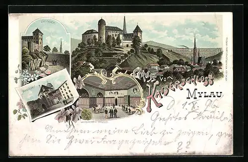 Lithographie Mylau, Kaiserschloss, Zwinger
