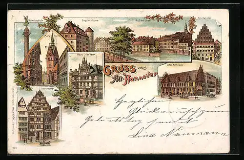 Lithographie Hannover, Haus der Väter, Alte Canzlei, Leibnitzhaus