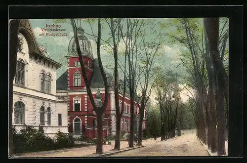 AK Itzehoe, Victoriastrasse mit Postgebäude