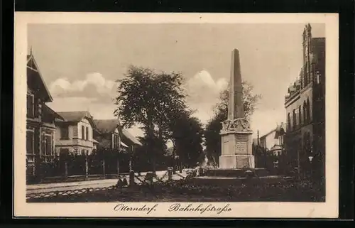 AK Otterndorf, Bahnhofstrasse mit Denkmal