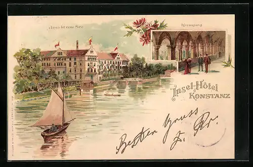 Lithographie Konstanz, Insel-Hotel, Kreuzgang