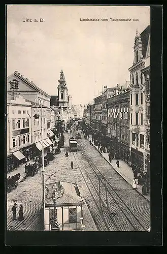 AK Linz /Donau, Landstrasse vom Taubenmarkt aus