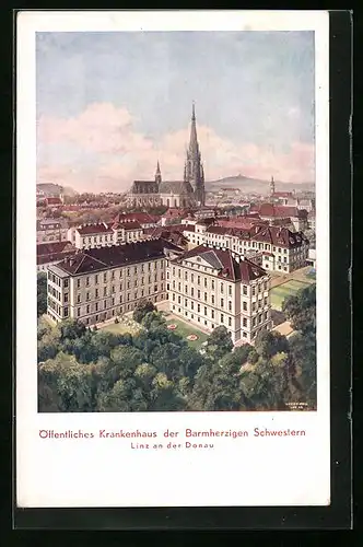 AK Linz /Donau, Öffentliches Krankenhaus der Barmherzigen Schwestern aus der Vogelschau