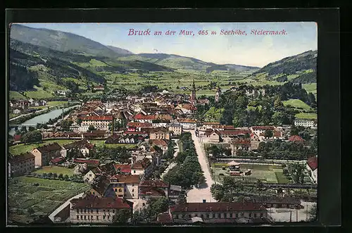 AK Bruck /Mur, Blick auf den Ort mit Kirche