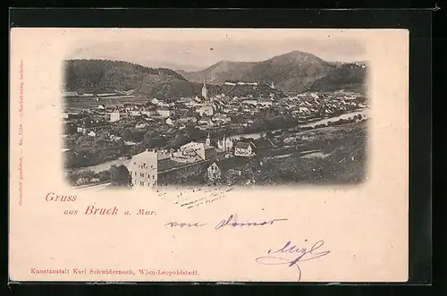 AK Bruck /Mur, Blick auf den Ort aus der Vogelschau