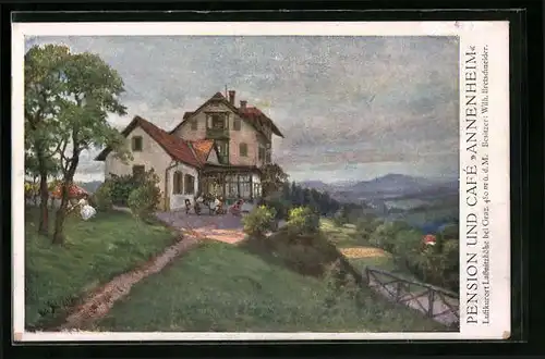 Künstler-AK Lassnitzhöhe /Graz, Pension und Café Annenheim