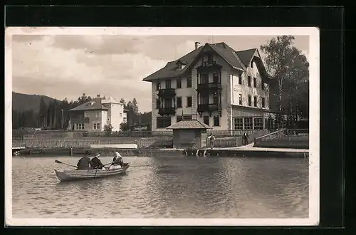 AK Mariazell, Ruderboot vor Anlegestelle am Erlaufsee