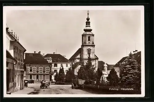 AK Fehring, Hauptplatz mit Kriegerdenkmal von der Rückseite