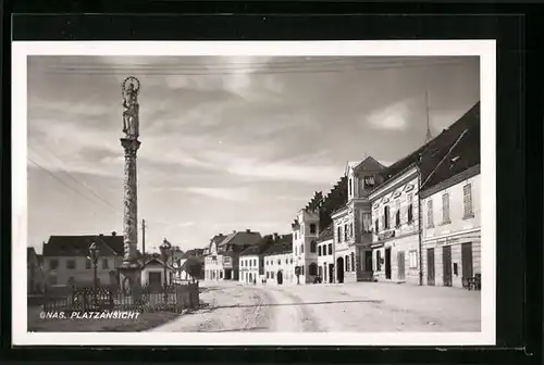 AK Gnas, Platzansicht mit Mariensäule