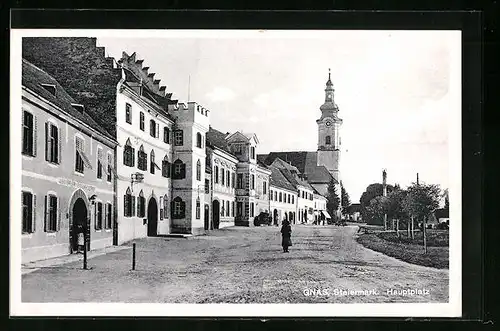 AK Gnas, Hauptplatz mit Passantin