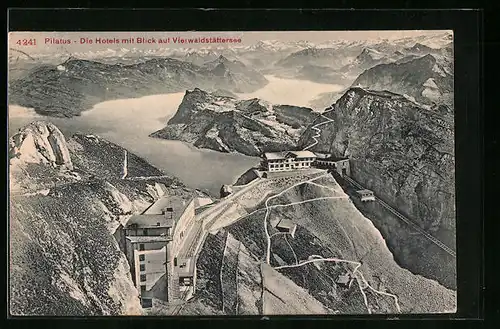 AK Pilatus, Die Hotels mit Blick auf den Vierwaldstättersee aus der Vogelschau