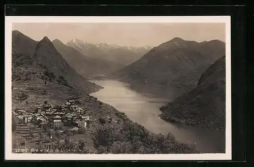 AK Bré, Ortsansicht mit Lago di Lugano aus der Vogelschau