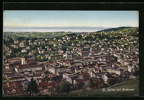AK St. Gallen, Ortsansicht aus der Vogelschau mit Bodensee