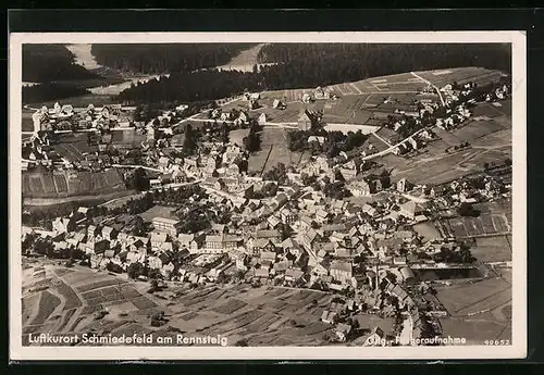 AK Schmiedefeld /Rennsteig, Fliegeraufnahme vom Ort