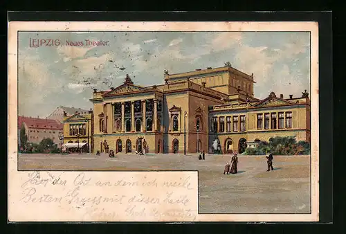 Lithographie Leipzig, Neues Theater mit Vorplatz