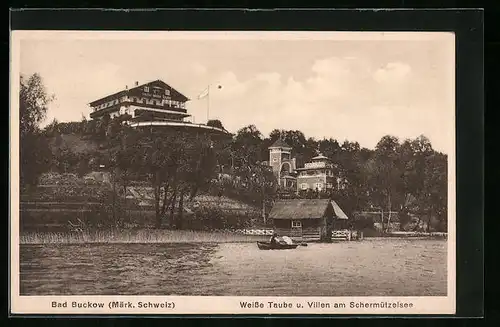 AK Bad Buckow /Märk. Schweiz, Weisse Taube, Villen am Schermützelsee