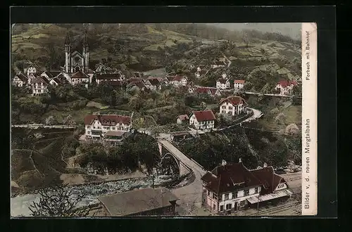AK Forbach, Blick auf den Ort mit Brücke und Kirche