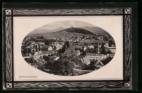 Präge-AK Seifhennersdorf, Ortsansicht mit Feldern