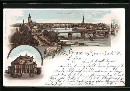 Künstler-AK Frankfurt /Main, Sachsenhausen und das Opernhaus