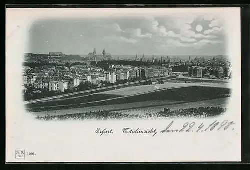 Mondschein-AK Erfurt, Totalansicht der Stadt