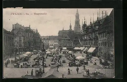 AK Zwickau /Sa., Hauptmarkt mit Besuchern