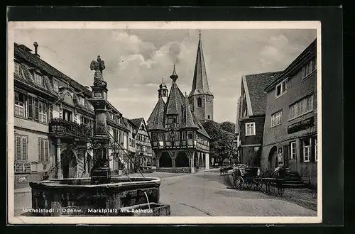 AK Michelstadt /Odenwald, Marktplatz mit Rathaus