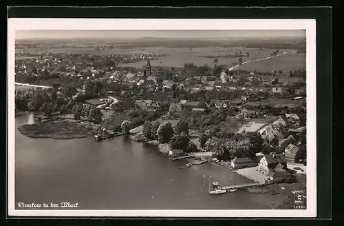 AK Storkow /Mark, Ortspartie am Wasser vom Flugzeug aus