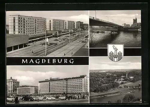 AK Magdeburg, Interhotel International, Neue Strombrücke - Kulturpark Rotehorn