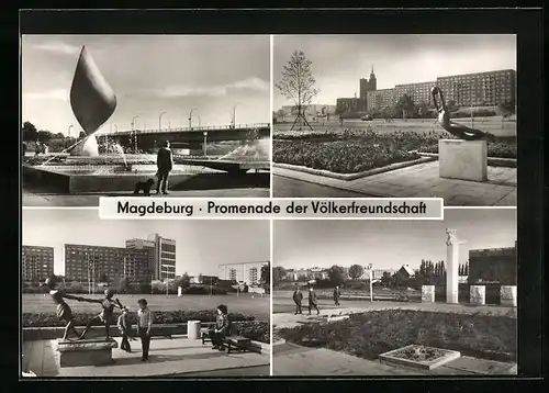 AK Magdeburg, Promenade der Völkerfreundschaft - Plastiken