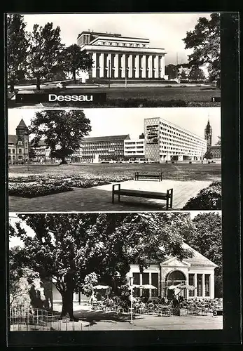 AK Dessau, Landestheater, Wilhelm-Pieck-Strasse, Teehäuschen im Stadtpark