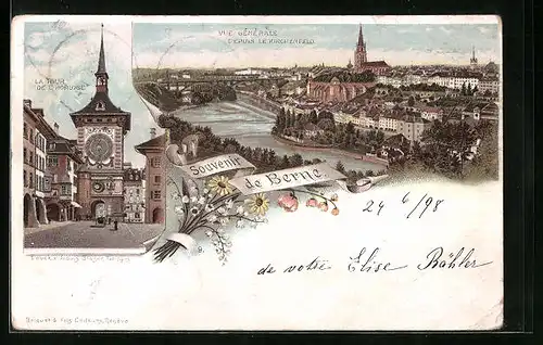 Lithographie Berne, Vue générale depuis le Kirchenfeld
