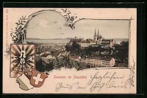 AK Neuchâtel, Totalansicht mit Burg