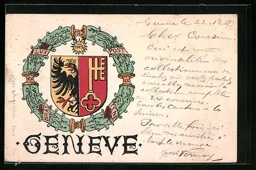AK Geneve, Wappen mit Adler und Schlüssel im Kranz