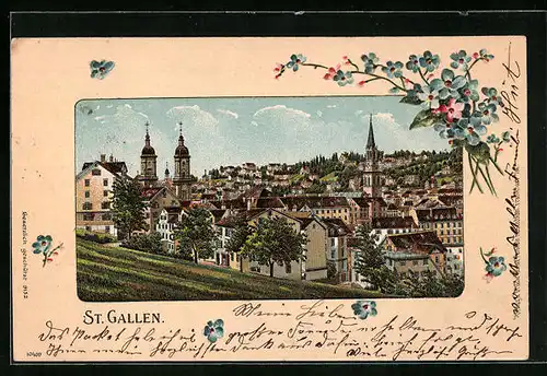 Lithographie St. Gallen, Panorama mit Kirche