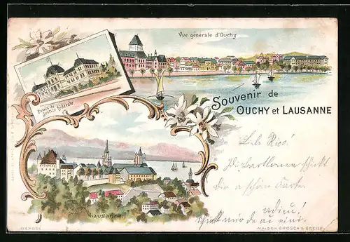 Lithographie Ouchy, Palais de Justice federale, Panorama, Lausanne