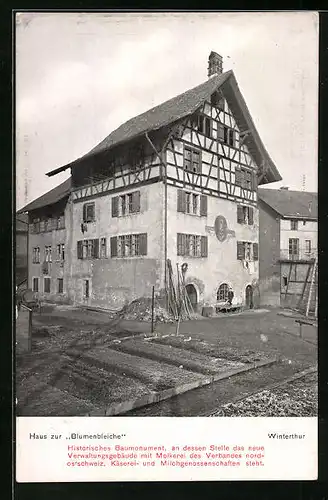 AK Winterthur, Haus zur Blumenbleiche mit Gartenbeeten