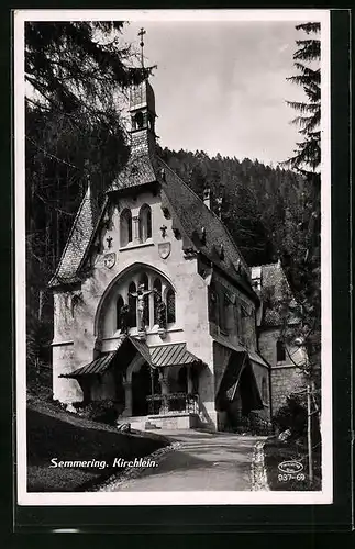 AK Semmering, Kirchlein mit Strassenpartie