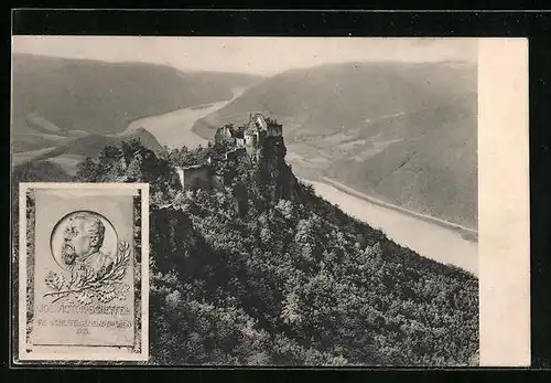 AK Wachau, Ruine Aggstein mit Gedenktafel Scheffel