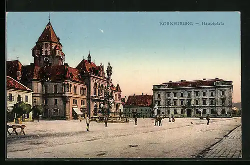 AK Korneuburg, Hauptplatz mit Rathaus