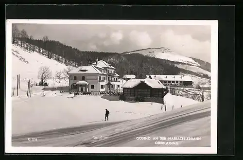 AK Gösing an der Mariazellerbahn, Ortspartie in Obergösing bei Schnee