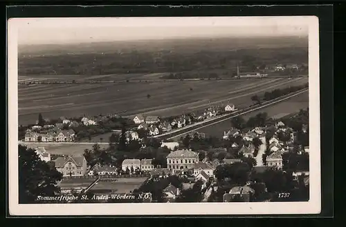 AK St. Andrä-Wördern, Ortsansicht mit Strasse aus der Vogelschau