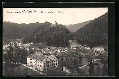 AK Gutenstein, Ortsansicht mit Burg aus der Vogelschau