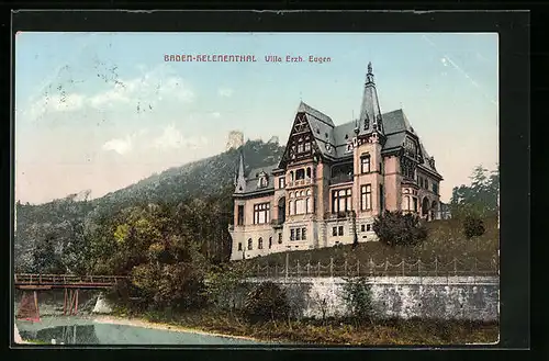 AK Baden-Helenenthal, Villa Erzherzog Eugen mit Brücke