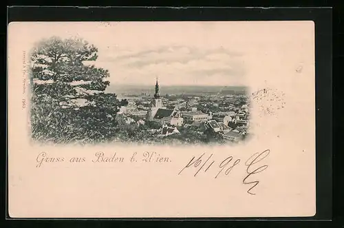 AK Baden b. Wien, Ortsansicht mit Kirche